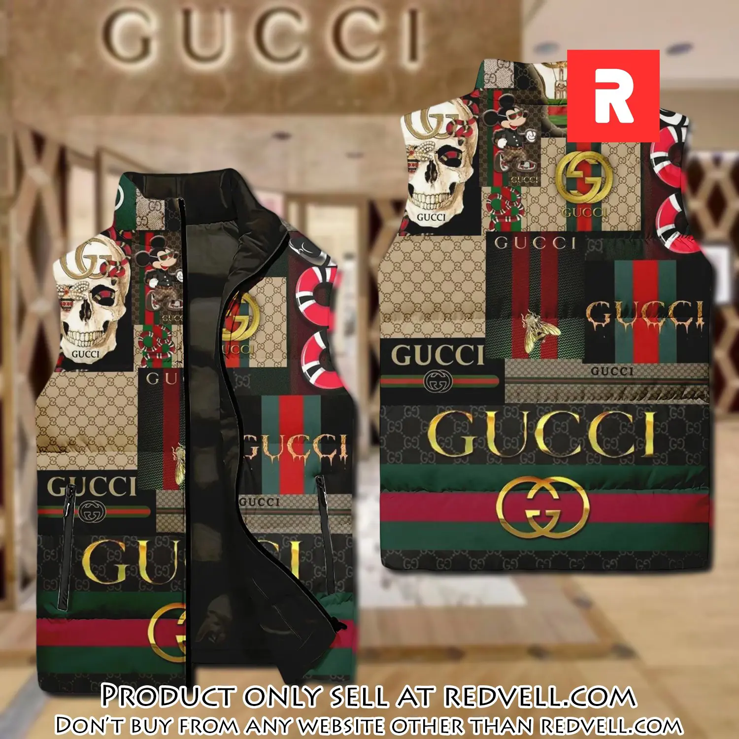 Gucci all pattern luxury brand 3d sleeveless down jacket rv5337677